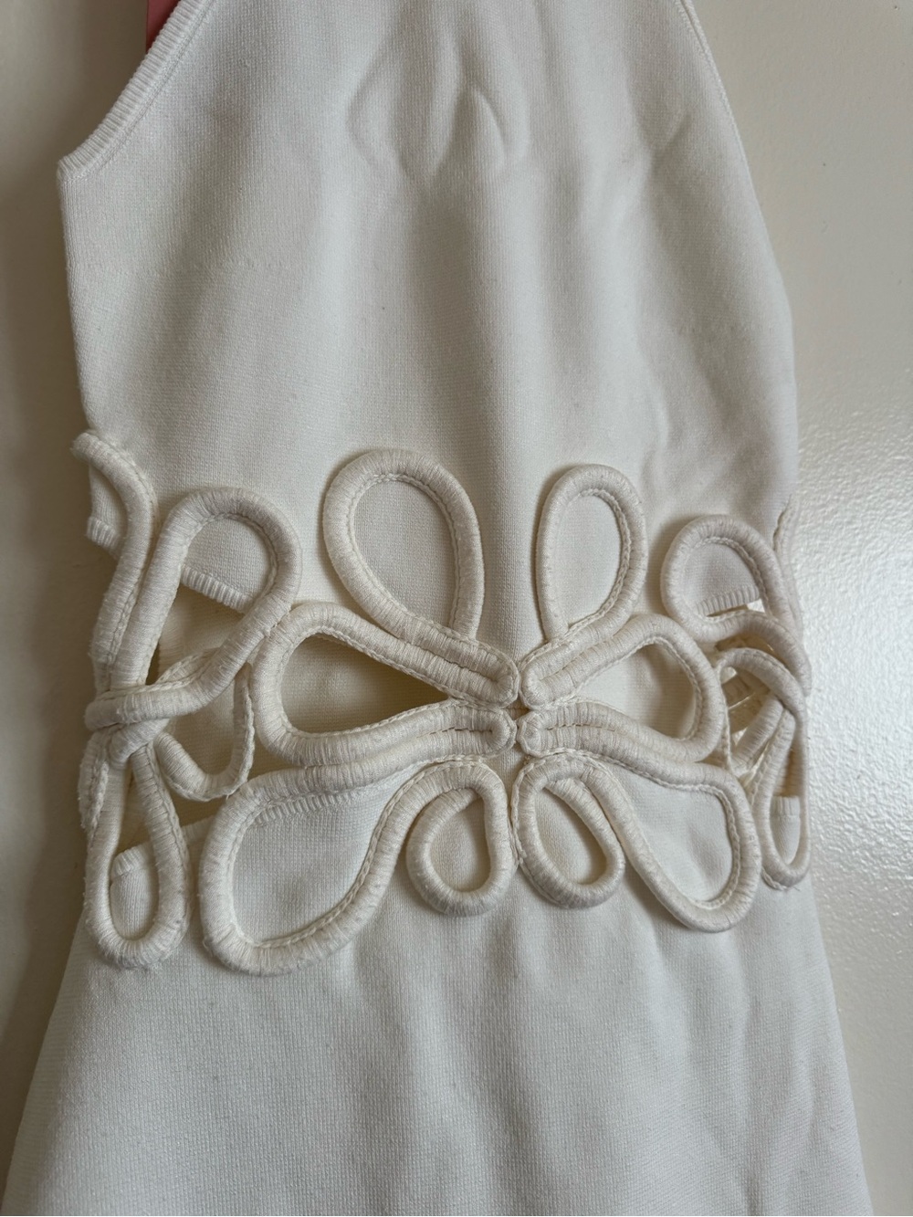 cult gaia Jena Knit Dress Off White Halter Midi Dress Sculpted Cutout Motifs - Picture 7 of 13